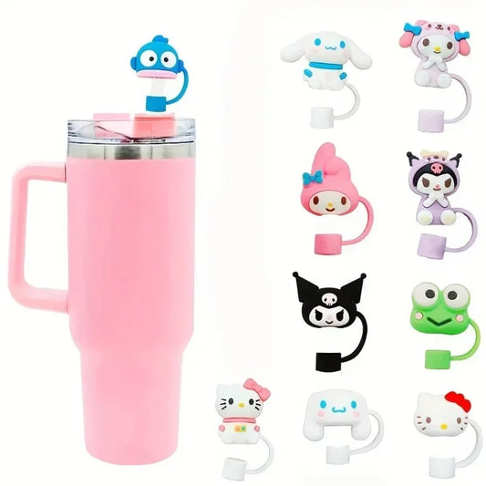 Sanrio Cute Straw Cover Cap Reusable 10mm Straw Protectors for Drinking Cup 10 pcs