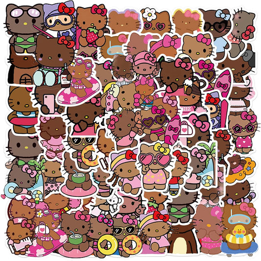 Brown Hello Kitty Beach Summer Cartoon Stickers